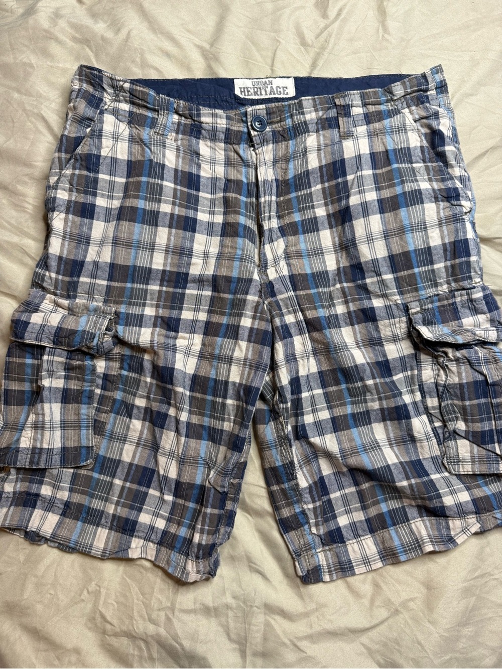 Urban Heritage Men's Blue Plaid Cargo Shorts Size 34